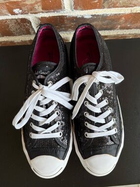 Converse Jack Purcell Low Top Black Sequin Sneakers Size 8.5